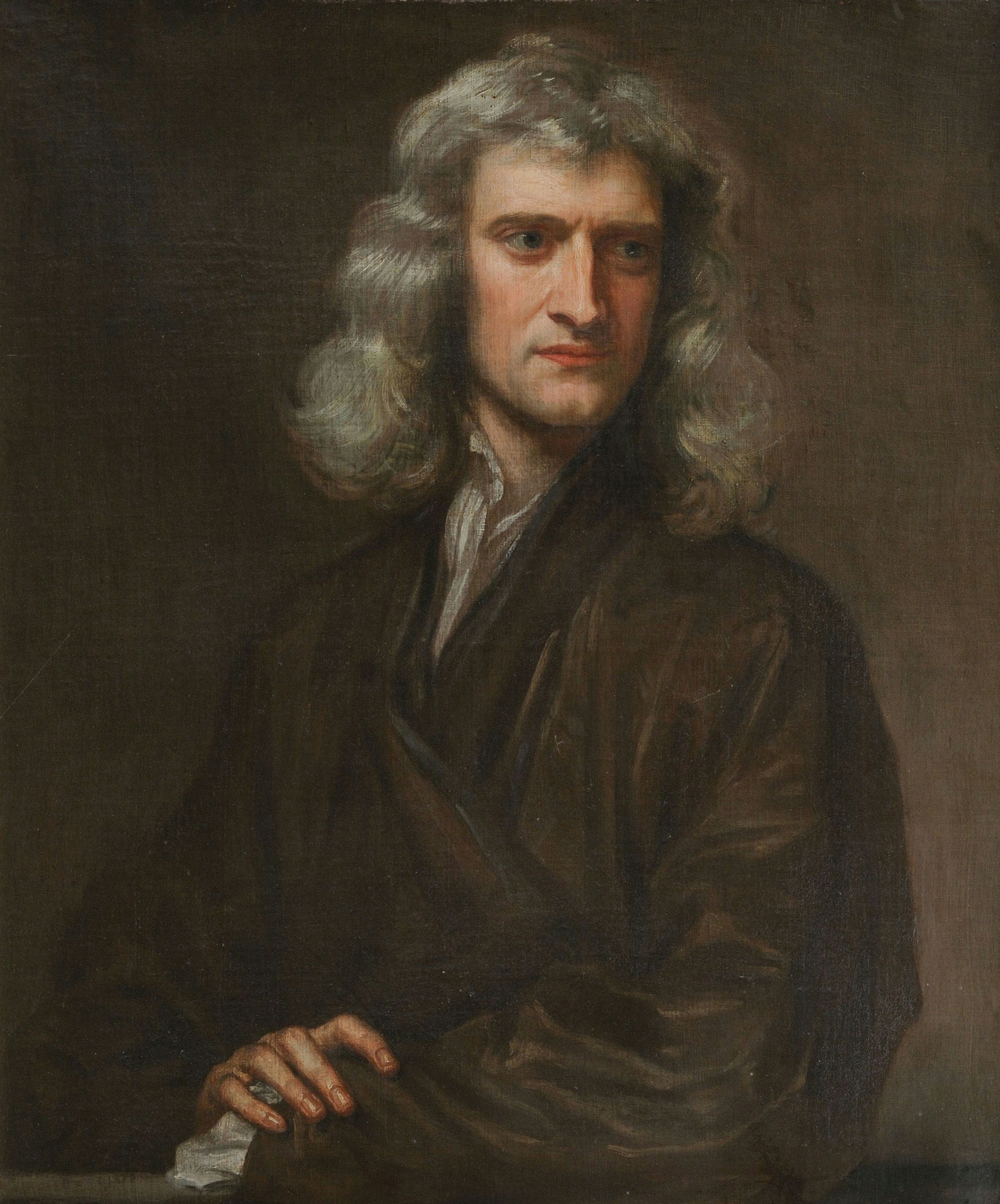Godfrey Kneller, Portrait of Isaac Newton, 1689. A young man with long dark hair and a thoughtful expression, painted in the year Newton was at the height of his scientific powers — the age that formed Hume's intellectual world.