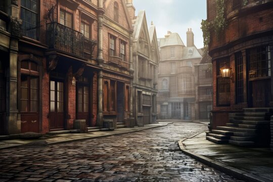 An illustration of a Victorian London street, evoking the social world of nineteenth-century England.