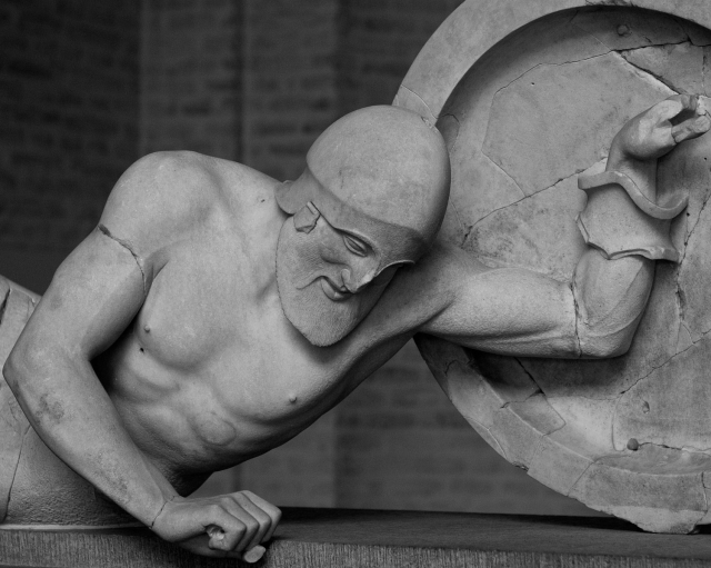 Photograph of Roman warrior statue: the noble, powerful classes whose self-affirming values Nietzsche traces in the First Treatise.